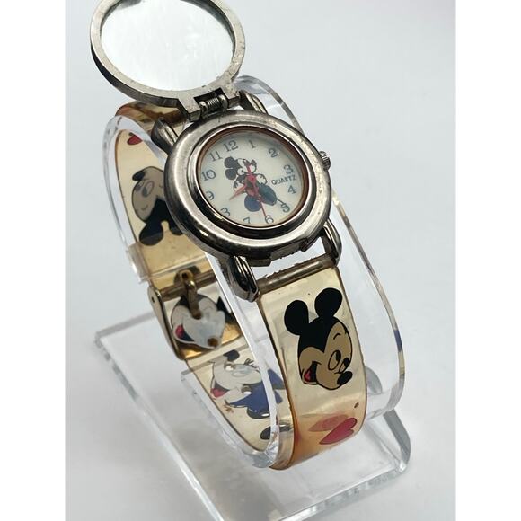 Vintage Disney Mickey Minnie Mouse Watch 27mm Flip Up Cover New Battery - Picture 1 of 16